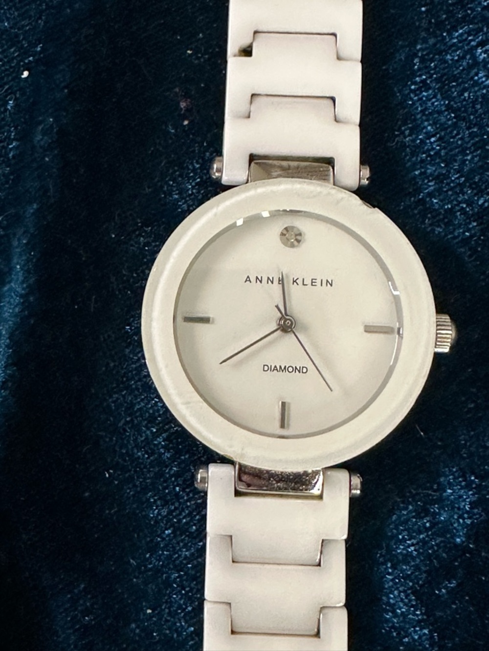 Anne Klein White Ceramic Bracelet Watch with Diamond Accent